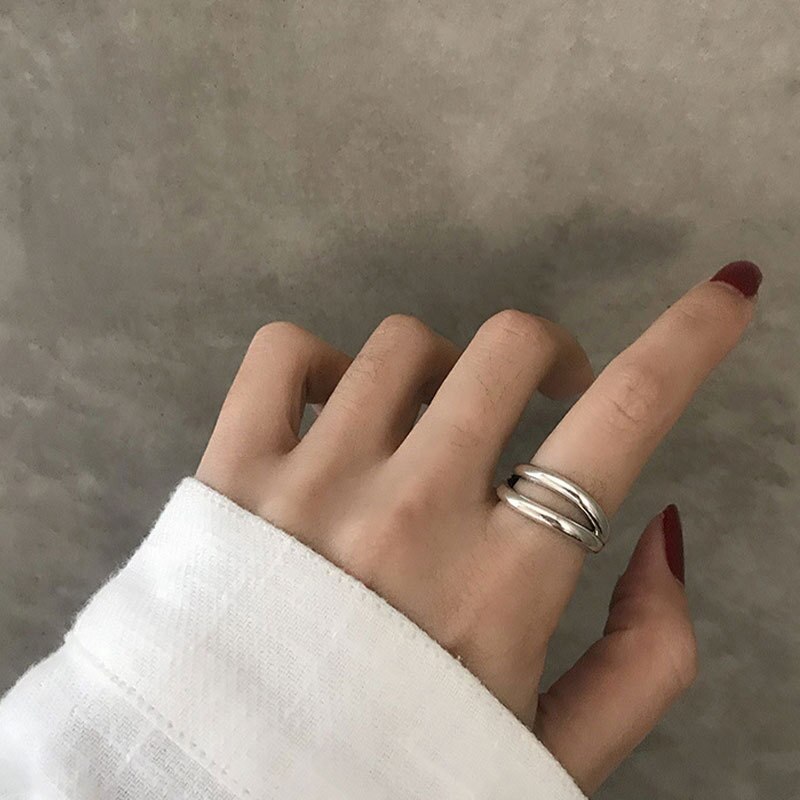 S925 Sterling Zilveren Ringen Voor Vrouwen Mode Eenvoud Resizable Geometrie Multilayer Party Ring Sieraden Accessoires: WHITE