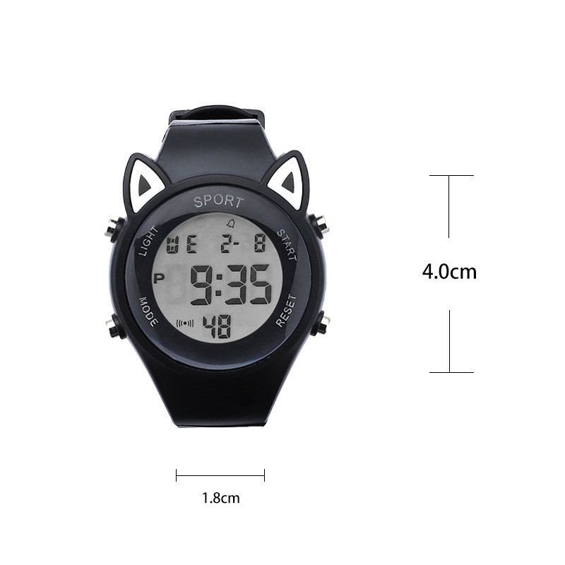 【Reloj + pulsera】Conjunto de pulsera electrónica de unicornio deportivo multifuncional de silicona con oreja de gato para niños: Negro