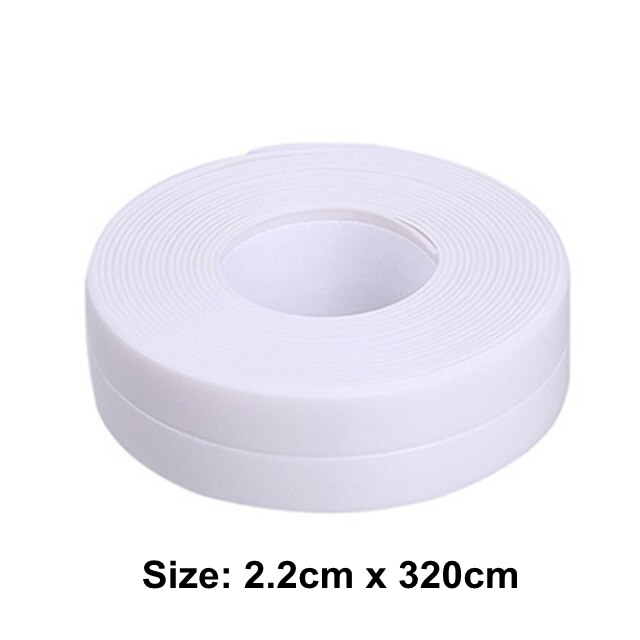 PVC 3.2m Crack Self-adhesive Tape For Bathroom and Kitchen Decoration Anti-mildew Waterproof Sealing Sink Tape Wallpaper Border: White 2.2cm
