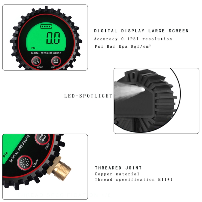 Digital air pressure gauge, battery powered, with led light , 0-255 psi accuracy, 1%  professional gauges