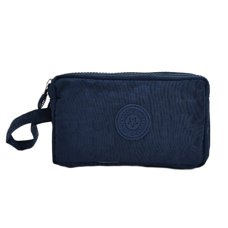 Bolso de teléfono de lona de 3 capas para mujer, cartera corta de tres capas con cremallera, monedero para tarjeta, ,: Azul oscuro