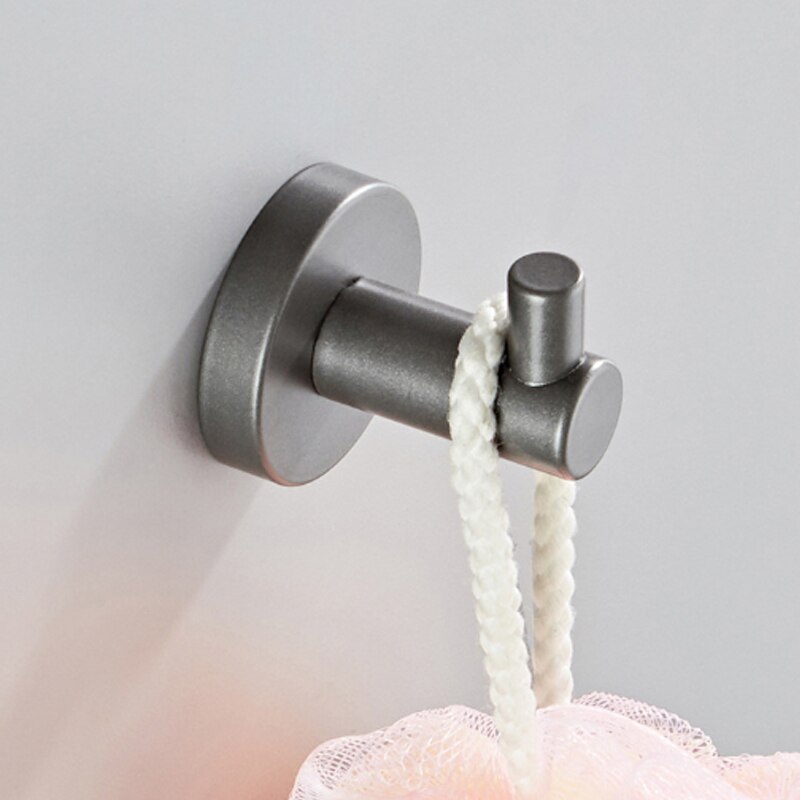 Ensemble d'accessoires de salle de bain gris en laiton, porte-brosse, rouleau de papier toilette, étagère à serviettes, douche, porte-savon mural, support pour sèche-cheveux: Coat Hook