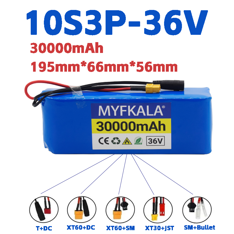 36V 10S3P 30Ah 18650 Battery Pack E-Scooter 500W 36v Lithium E-Bike Battery Rechargeable Li-ion Battery