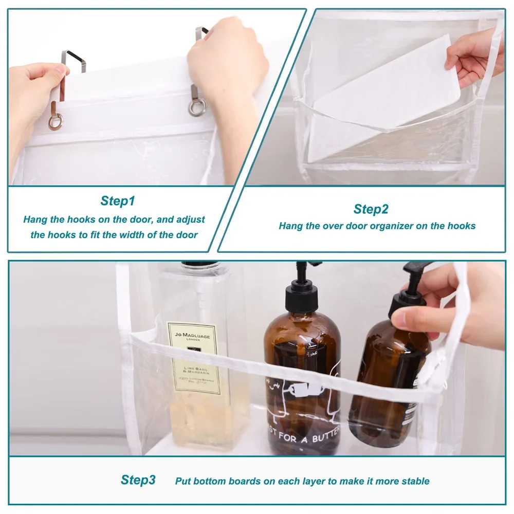 4-Regal, durchsichtig, über der Tür, Organizer, Schrank, Speisekammer, Tür, Aufbewahrung, Hängeraum-Organizer mit Kunststofftaschen für Küche, Schlafzimmer
