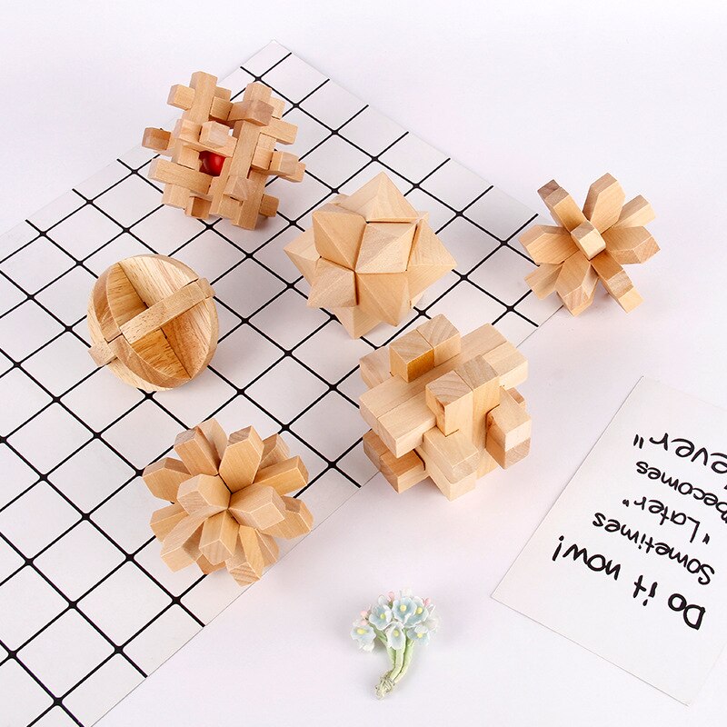 6pcs Chinese Traditional Wooden Intelligence Toy Kongming Lock Luban Lock Classical Brain Teaser Game Toy Stress Relief Toys