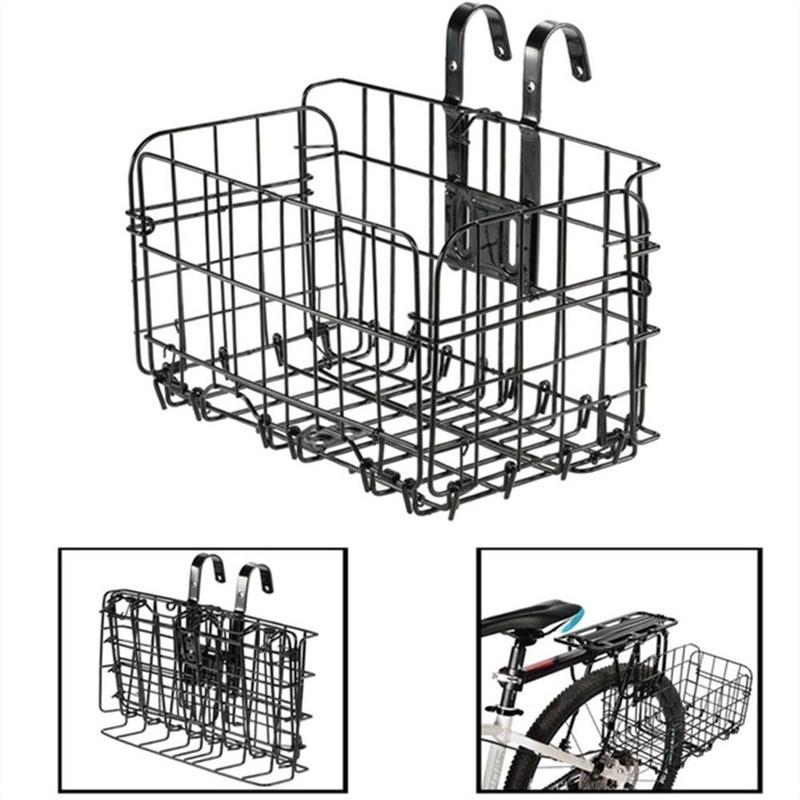 Cykelkurv forreste bag taske foldbar metal wire taske opbevaring cykelkurv mountainbike transport  d3 s 0