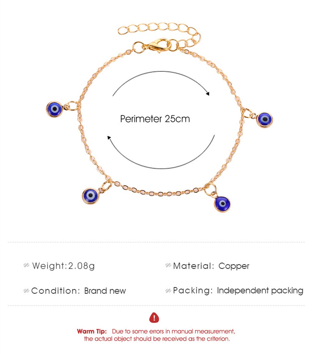 Klasyczne tureckie obrączki zło oko dla kobiet moda łańcuszek na nogę artystyczne niebieskie oczy wisiorek bransoletka na kostkę lato plaża biżuteria na stopy