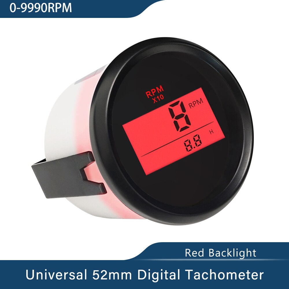 Waterproof Digital Tachometer REV Counter RPM Gauge with Hour Meter 9990RPM 52mm 9-32V Red Backlight for Car Boat Universal