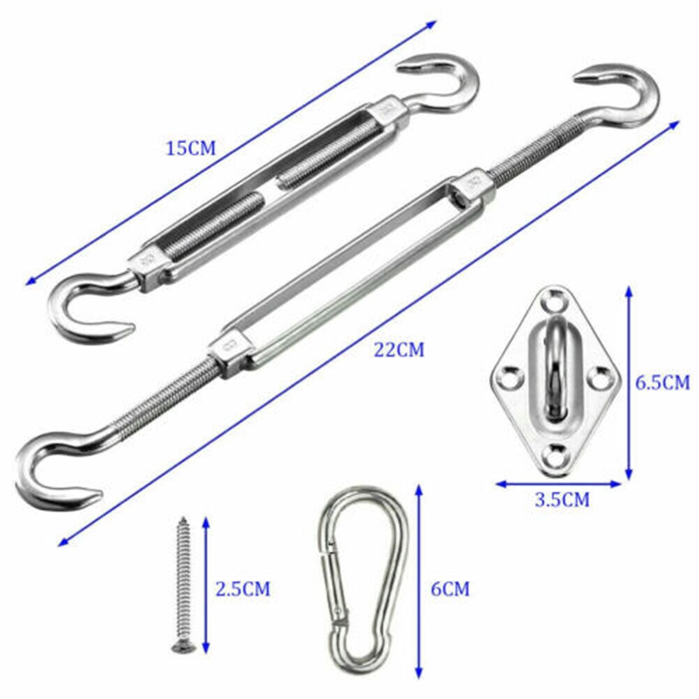 6'' Sun Sail Shade Canopy Stainless Steel Fixing Fittings Hardware Accessory Kit Turnbuckle Pad Eye Carabiner Clip Hook Screws