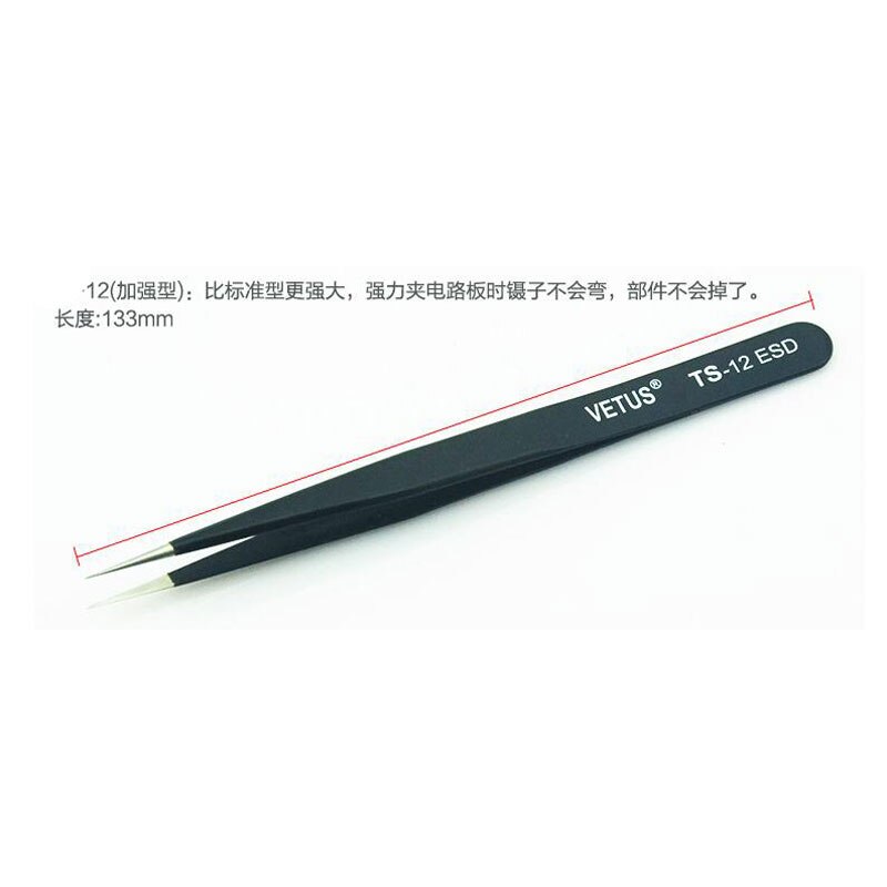 Vetus Ts Rvs Wimpers Pincet Anti-Statische Professionele Volumn Wimper Extension Wenkbrauw Make-Up Tool: TS12ESD