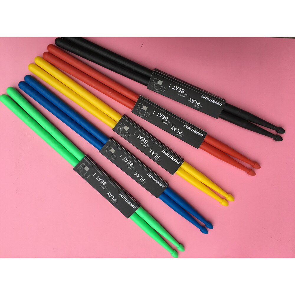 5 Pairs of Nylon Drumstick Drum Sticks Set Wood Tip Drumstick Percussion Lightweight (Yellow Red Green Blue Black)