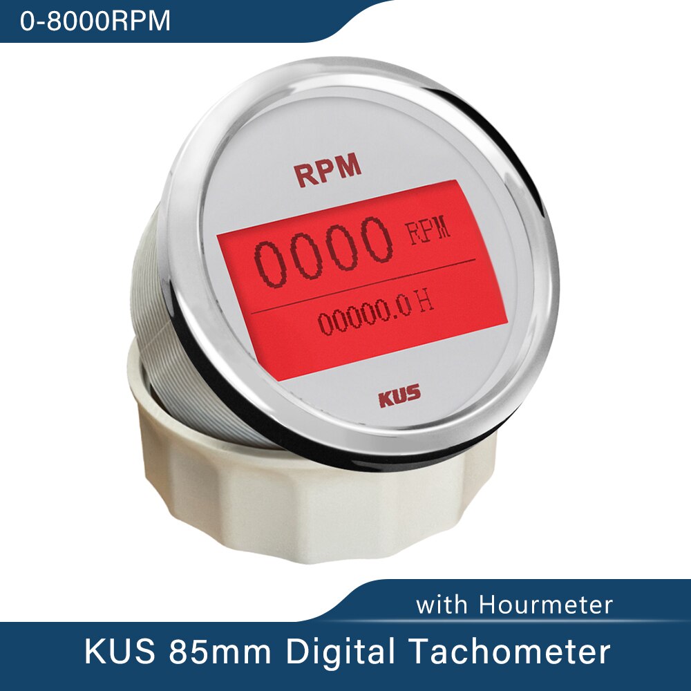 Kus 85mm vdo analog autometer marin varvräknare varvtalsmätare 3k/4k/6k/8k rpm med timräknare 12v/24v med röd/gul bakgrundsbelysning