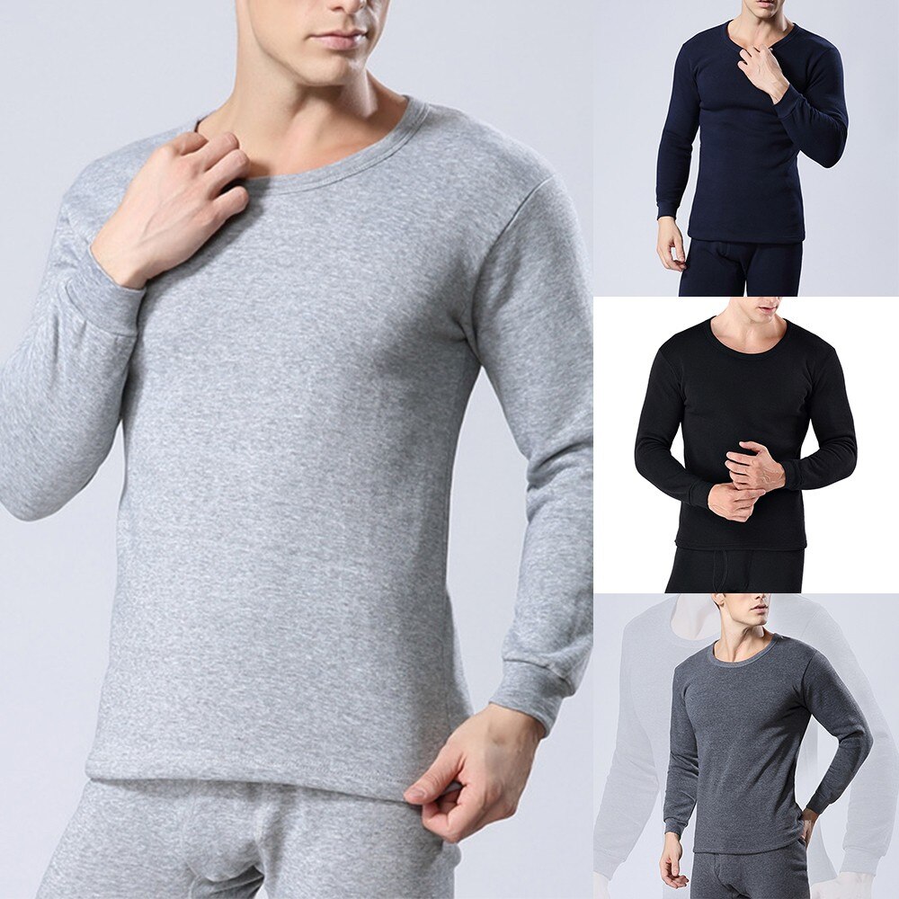 2Pcs/Set Oversize Men Winter Solid Long Johns For Male Warm Thermal Bottoming Underwear Set Multicolor 3XL