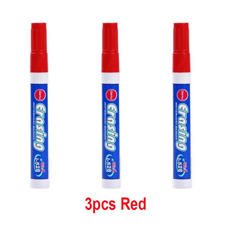 Stylos marqueurs effaçables de grande capacité, 4 couleurs, pour tableau blanc, écriture, fournitures de papeterie scolaires en classe: 3pcs Red