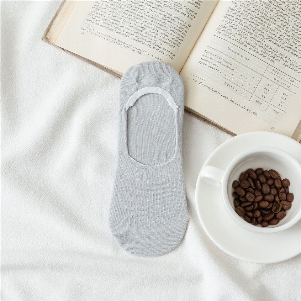 5Pcs Ademende Sokken Vrouwelijke Zomer Effen Kleur Antislip Onzichtbare Sokken Slipper Katoen Boot Sokken Vrouwen Siliconen: Grijs