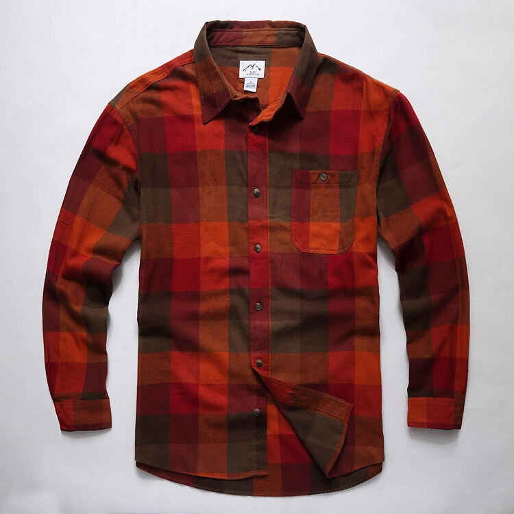 ! - herre langærmet plaid flannel skjorte rød brun udendørs skjorte camping skjorte: Xl