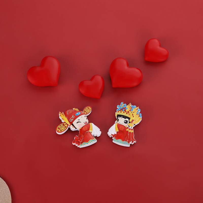 Chinese Style Cute Fridge Magnet Decor The Bride and Groom Magnet Wedding Decoration Chinese Dragon Dances Lion Year
