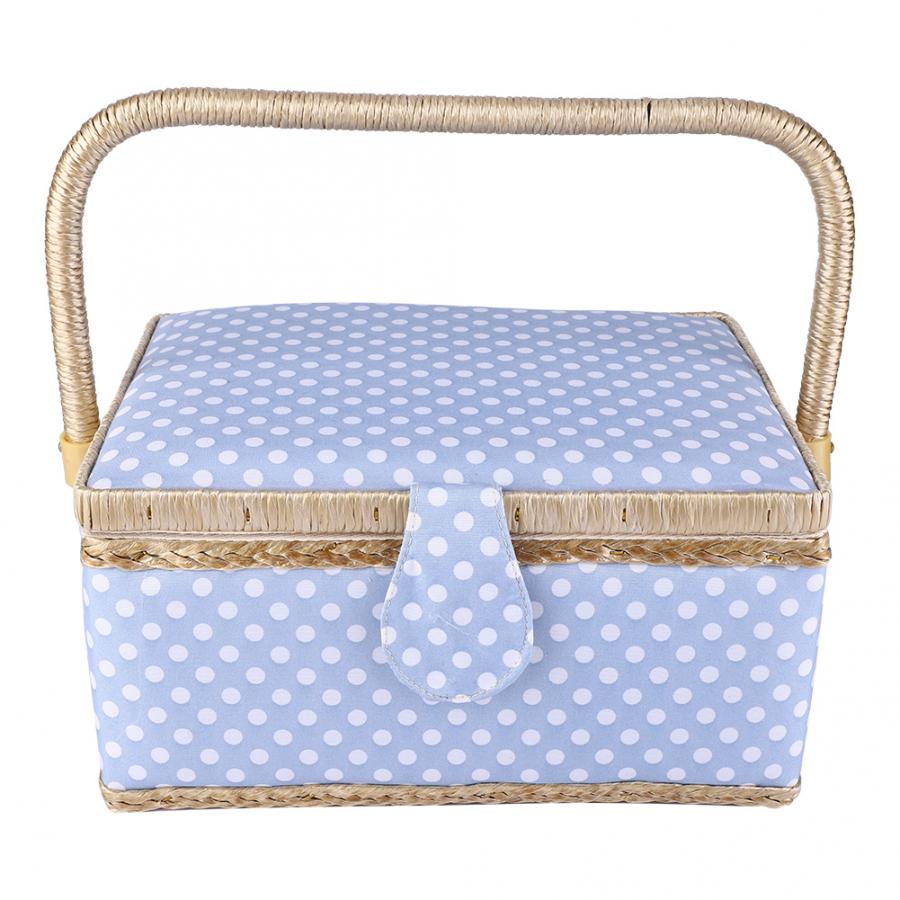 Sy korg bomull hantverk förvaringslåda korg nål tråd korg polka dot bomull tyg hantverk förvaringslåda sy tillbehör