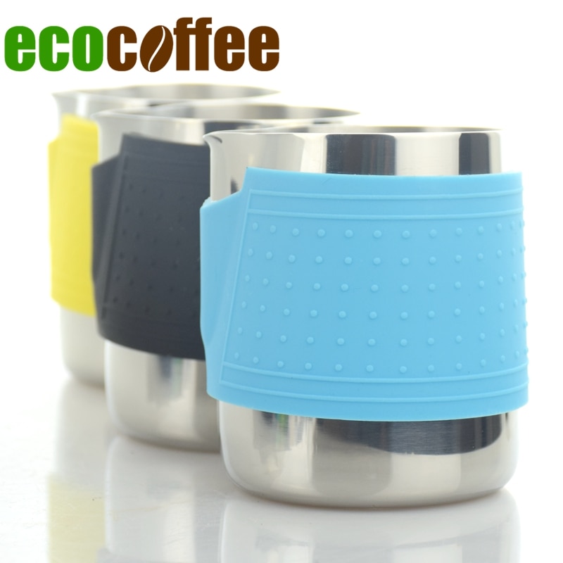 Eco coffee 304 rostfri kaffekanna 350ml mjölkskummare med silikonbeläggning espresso mjölkmugg