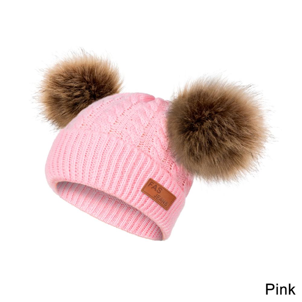 Reakids Winter Baby Meisjes Hoed Leuke Warme Solid Kinderen Pompom Hoed Gebreide Katoenen Muts Voor Kinderen: pink 4