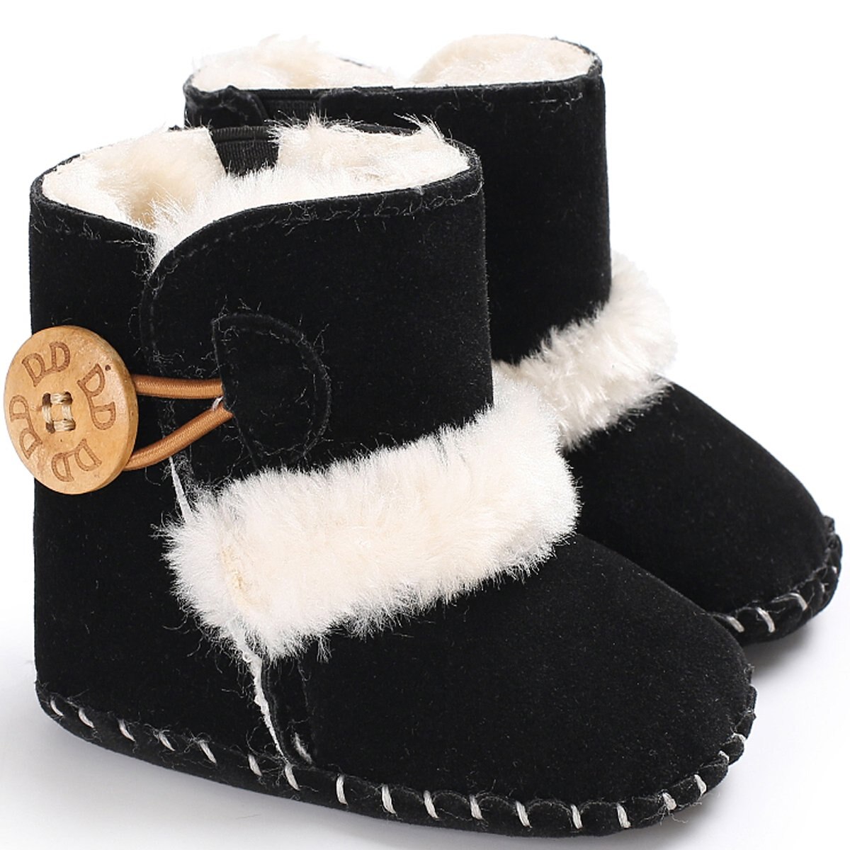 Baby Meisje Winter Warm Flock Snowboots 0-18M Baby Peuter Casual Solid Anti Slip Platte Ronde teen Schoenen: Black / 0-6 months