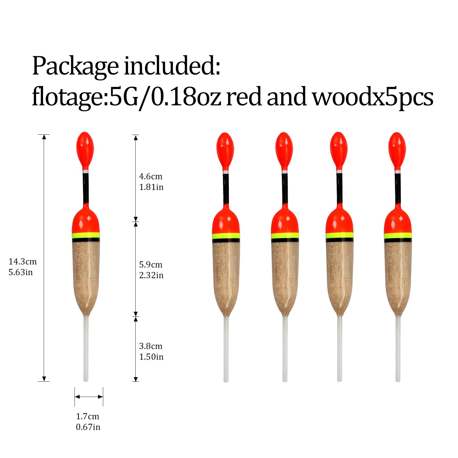Lot de 5 flotteurs de pêche en bois, 15g, 5g: 5pcs 5g wood