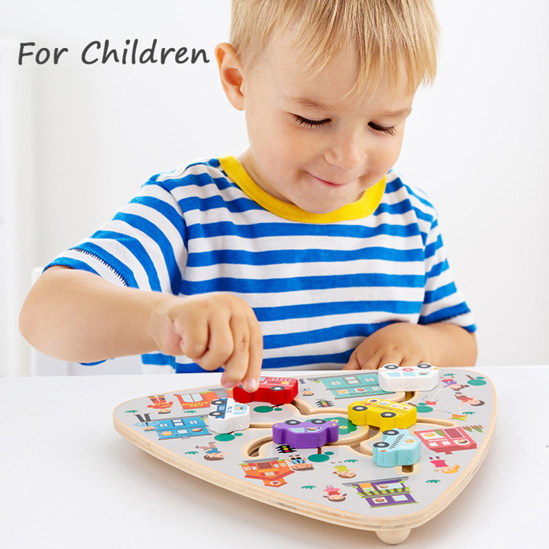 Tableros de laberinto Montessori, juguetes de madera, fruta Animal, rompecabezas deslizantes con forma Digital, juego a juego, juguetes educativos de aprendizaje para niños