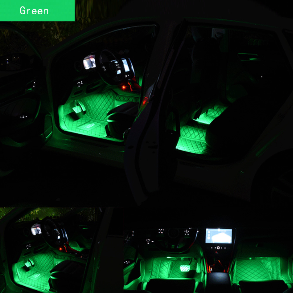 Luz ambiental para pies Interior de coche con USB, lámparas decorativas de ambiente automático, Kit de luces de tira para pies de 48 LED, accesorios para coche: Rojo / green