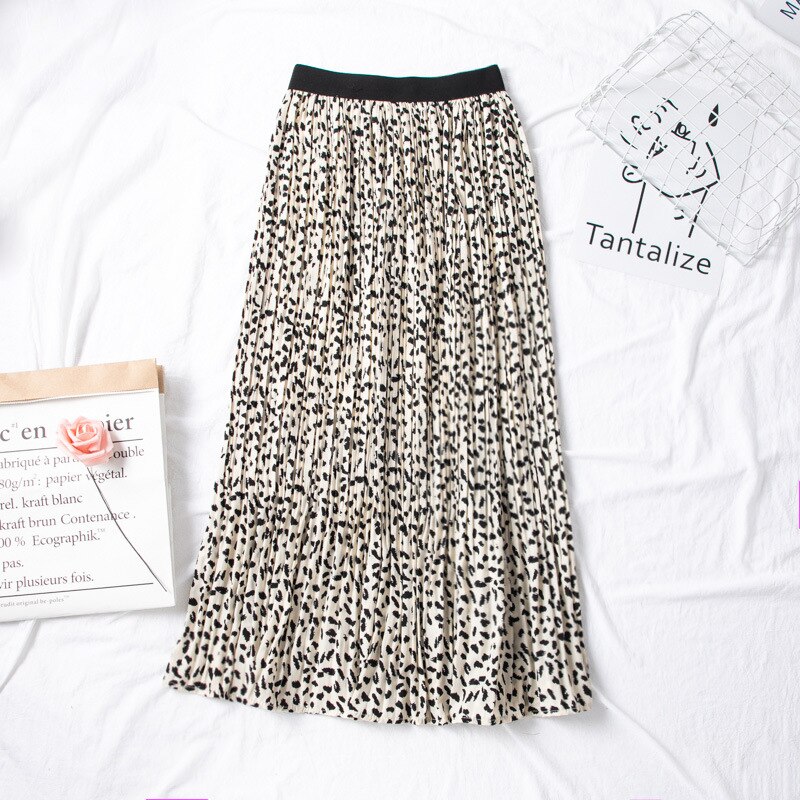 Qooth sommar höst kvinnor lång leopardkjol elastisk midja chiffong veckade kjolar casual maxi beach tryckt kjol  df650: Leopard 2