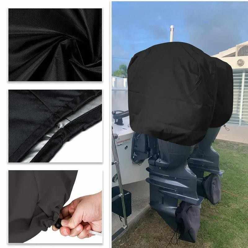 15-250HP Full Outboard Motor Engine Boat Cover 210D Waterproof Anti-scratch Heavy Duty Engine Protector Motor Black Boat Fabric