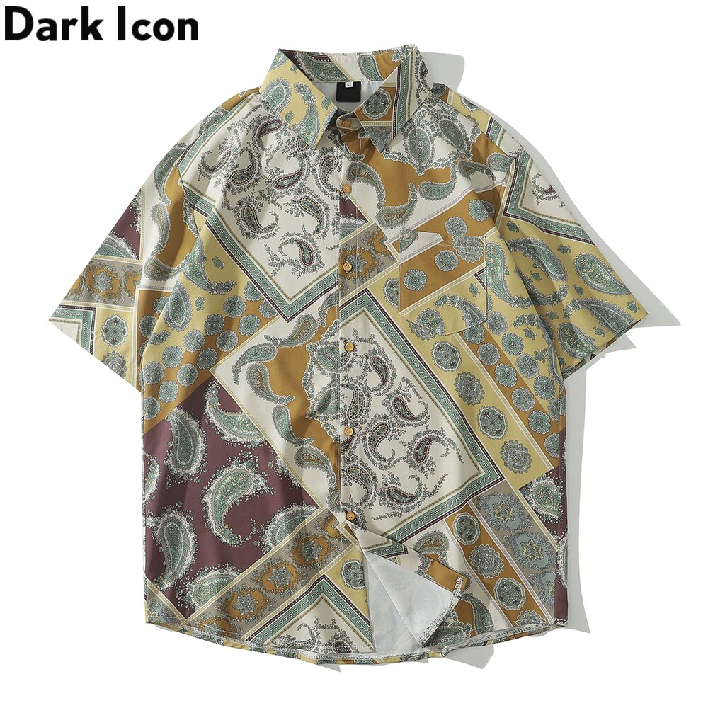 Mørkt ikon fuld printet hawaiiansk skjorte mænd turn-down krave herreskjorte sommer mand tøj