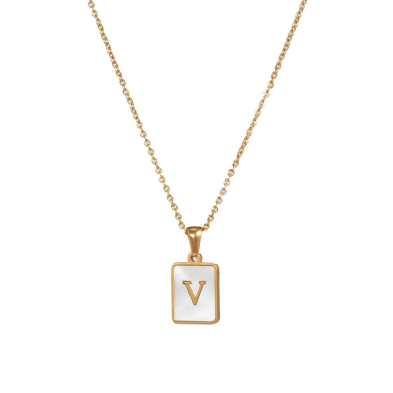 E.B.belle Collar con inicial minimalista de concha de nácar de acero inoxidable sin deslustre, collar con letras chapadas en oro para mujer