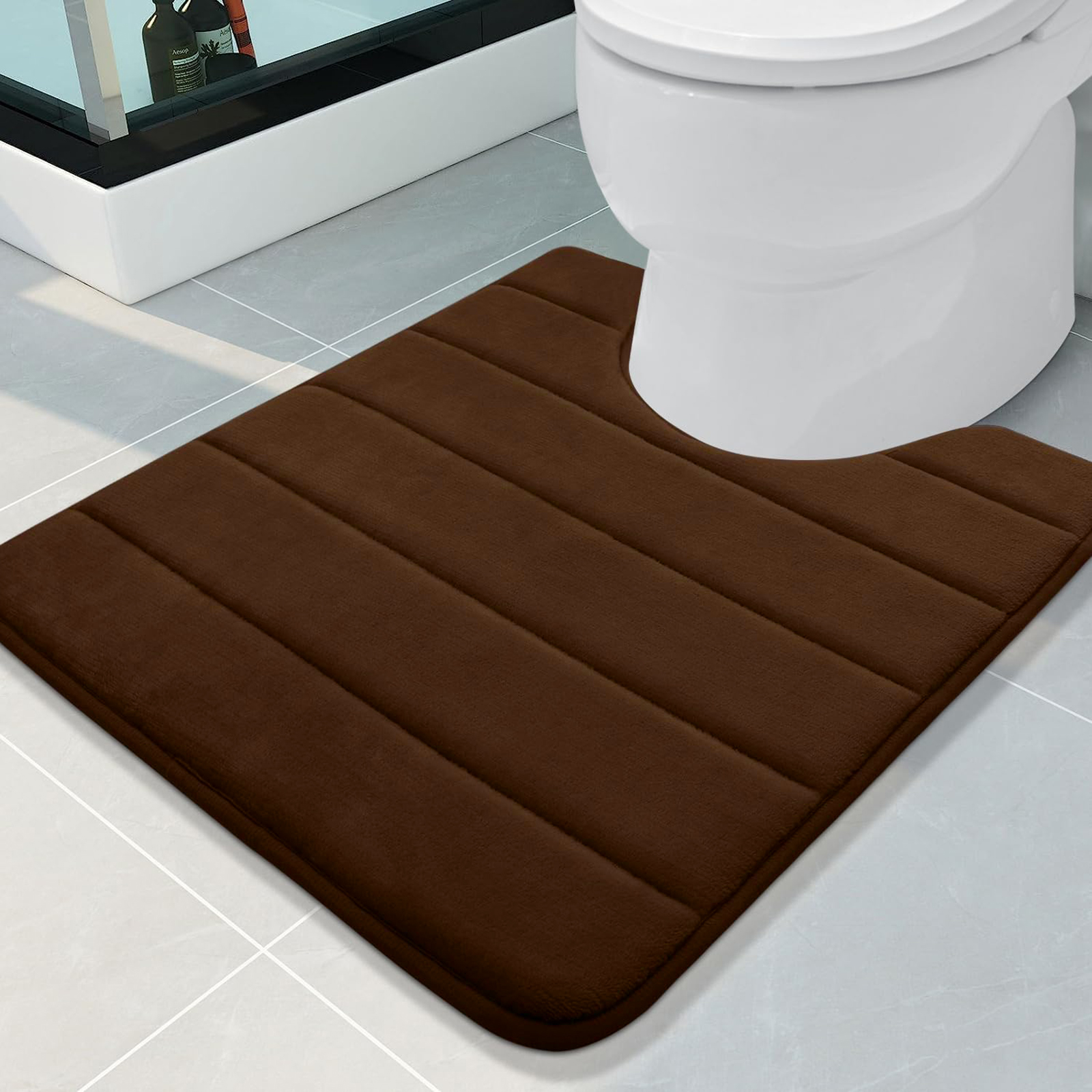 U-Shaped Bath Toilet Mat Anti-slip Memory Foam Rug Soft Comfortable Absorbent Bathroom Shower Mats for Bath Toilet Floor Rug: black