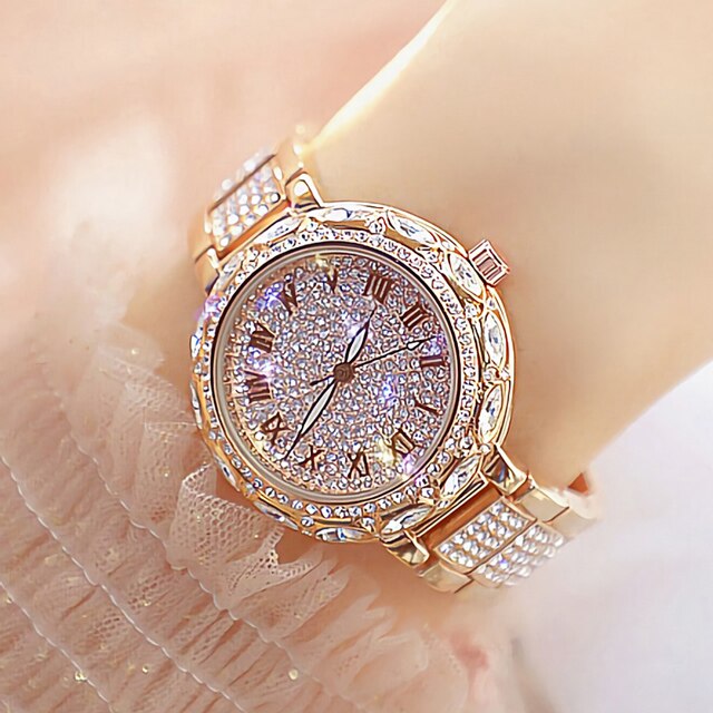 Women Bracelet Watches Stainless Steel Rhinestone Crystal Ladies Quartz Watch Women Dress Clock Dropshiping montre femme: rose gold