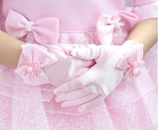 Børns satin elastiske handsker piger korte hvide handsker børn satin lange handsker  r016