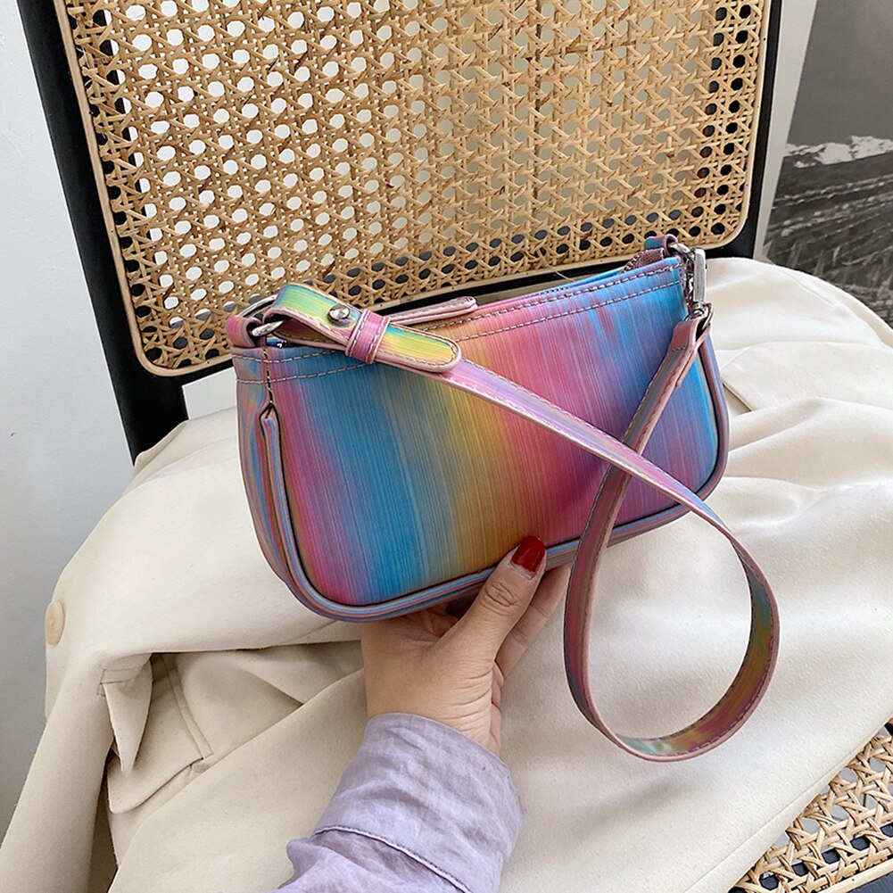 Classic Crossbody Bags for Women Birthday Rainbow Women Handbag Tote Casual PU Leather Small Underarm Shoulder Bag