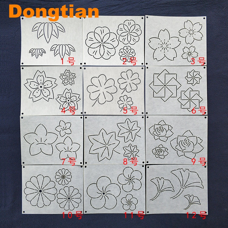 12pcs/set Flowers Leaf Pattern Sashiko Templates Sashiko Drawing Template Emboridery Soft Template 15*12cm