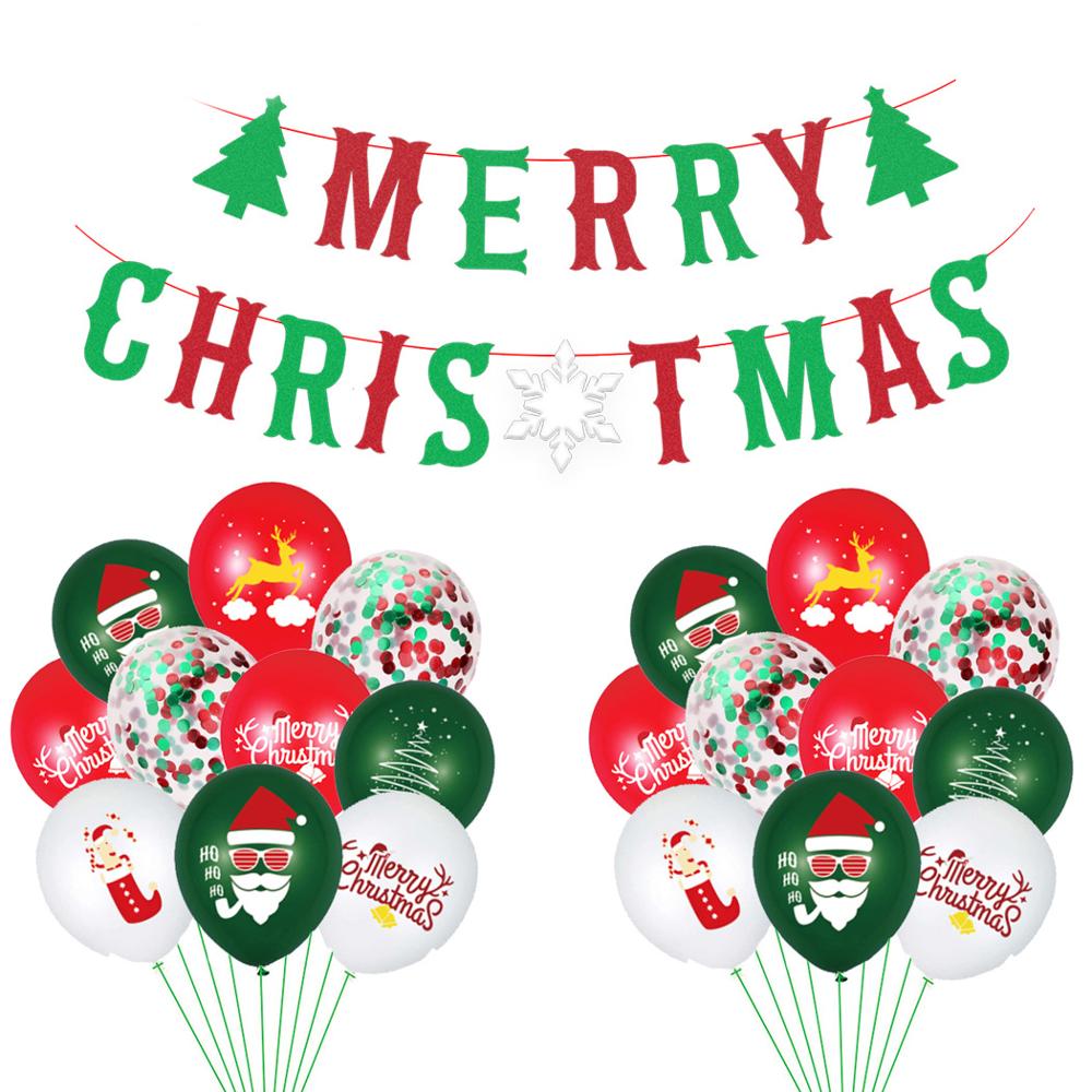God jul brevsett julenissen print latex rød og grønn konfetti ballong pull flagg navidad hовый rод: 1