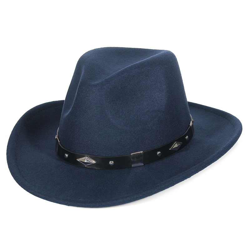 mujeres hombres sombreros de fieltro sombrero de vaquero occidental señora Sombrero Hombre pieza de Metal decoración vaquera Jazz gorras de sol tamaño 57CM: Plata