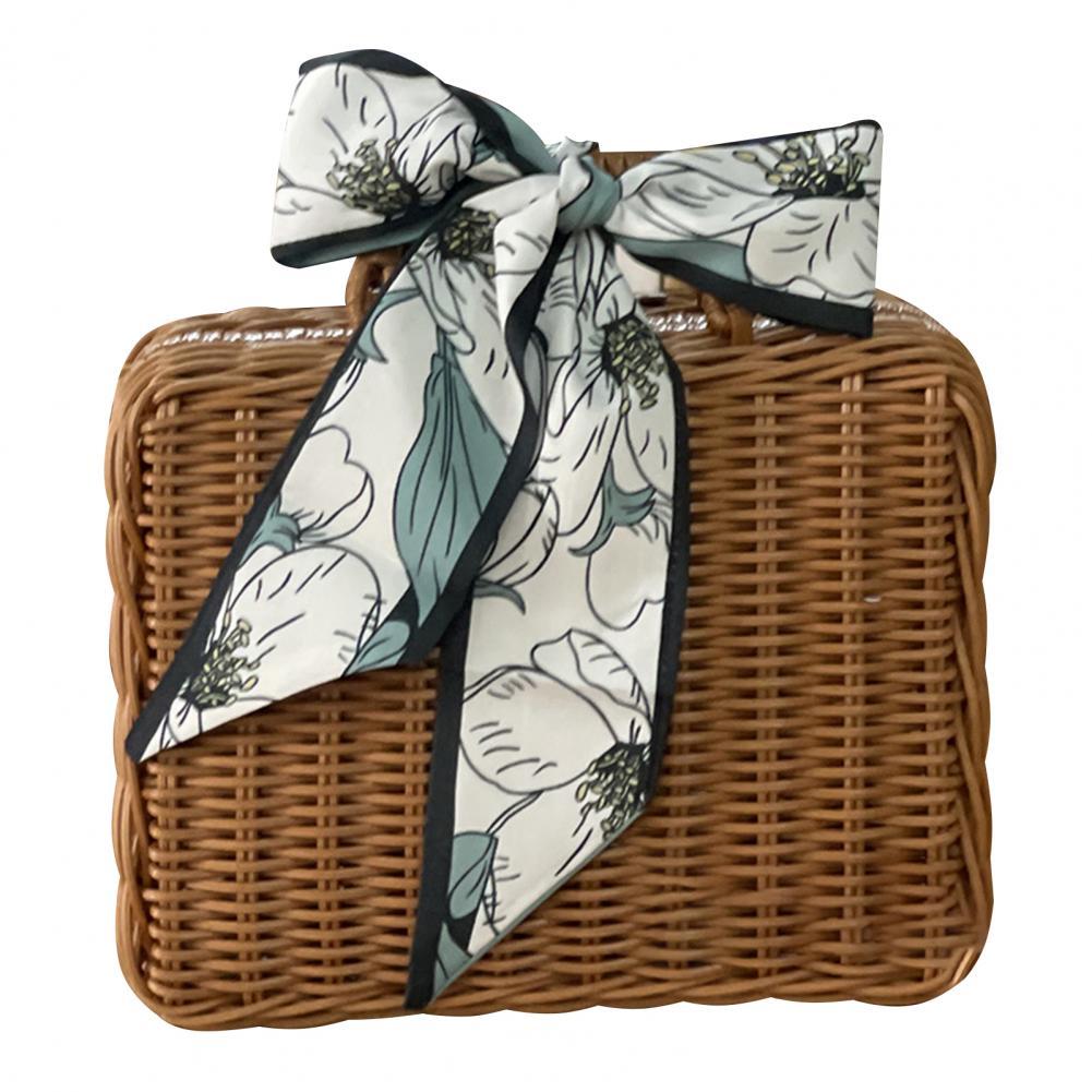Retro Rattan Box with Silk Scarf Handmade Woven Rattan Handbag Storage Box Picnic Laundry Baskets Home Storage Case Box: D