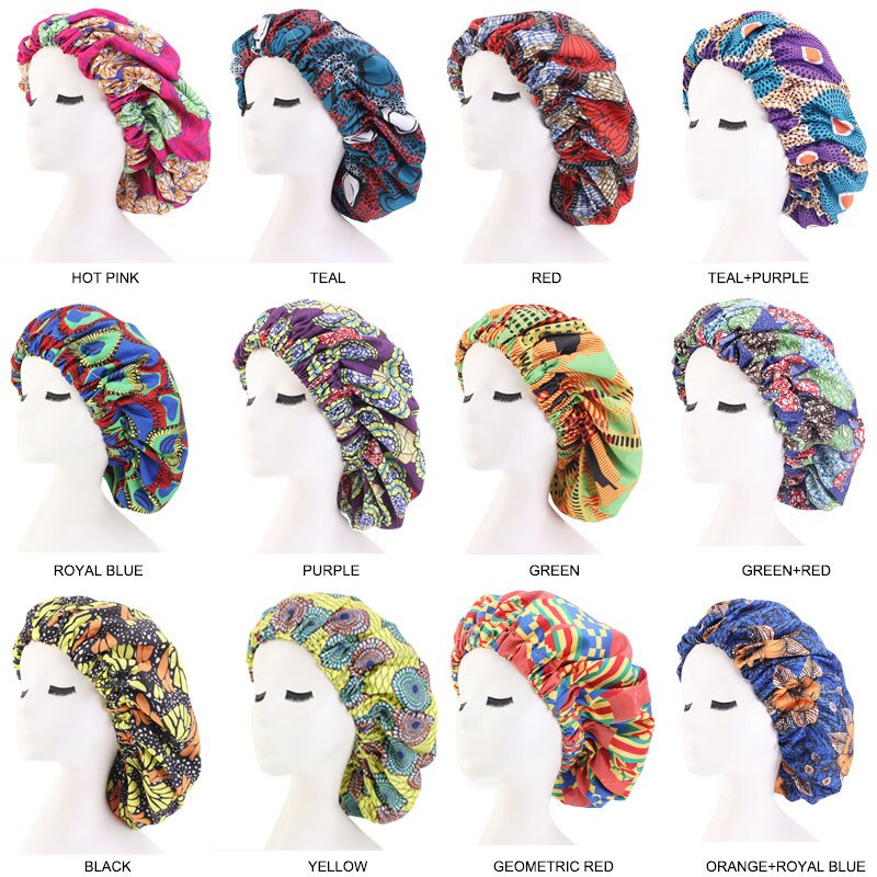 36cm Extra large Satin Hair Caps Bonnets Women African Pattern Print Fabric Ankara Bonnets Night Sleep Hat Ladies Turban