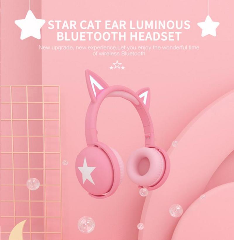 Cat Ear Wireless Headphone Bluetooth 5.0 Headsets With LED Light Microphone For PC Laptop Kid Girl Music Headphones