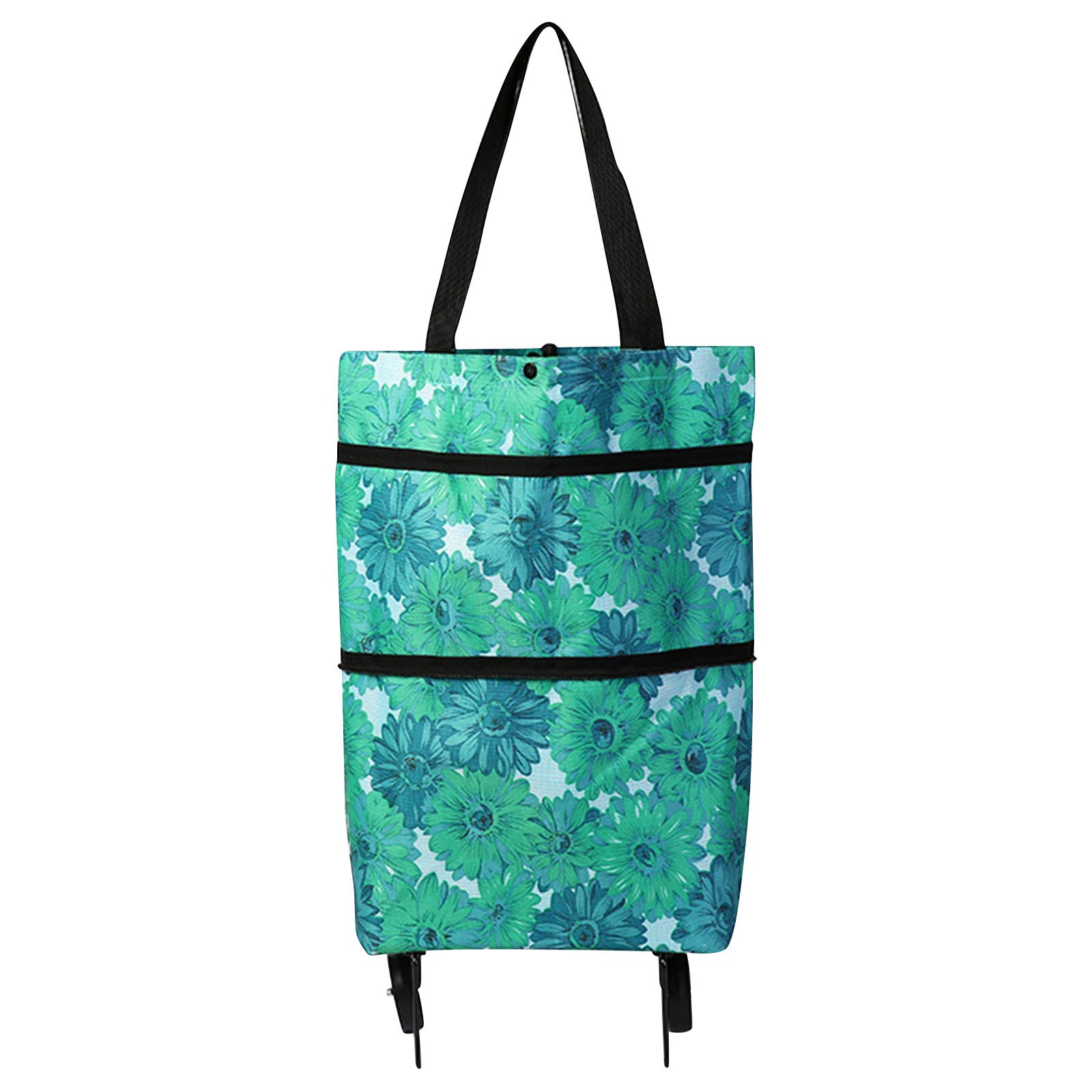 2-in-1 Foldable Shopping Cart Bag-Convertible Wheeled Trolley To Shoulder Bag Waterproof Oxford with Stand for Grocery/Market: Pink Bronze