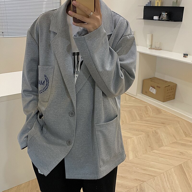 Dark Icoon Borduurwerk Jasje Mannen Oversized Preppy Stijl Mannen Jassen Studenten Jongen Jassen
