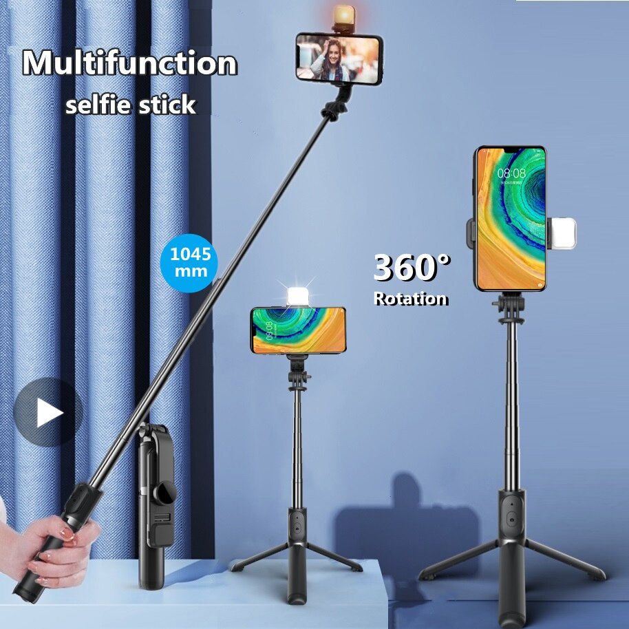 Palo de Selfie con luz Led, anillo de trípode para teléfono móvil iPhone, soporte para celular, Bluetooth, monopié telescópico