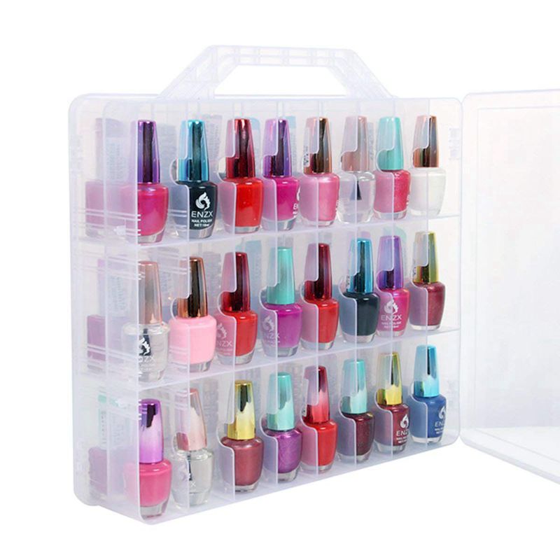 Nagellak Organizer Houder, Draagbare Universele Clear Double Side Organizer En Draad Opslag Case Voor 48 Flessen Verstelbare Di: Default Title