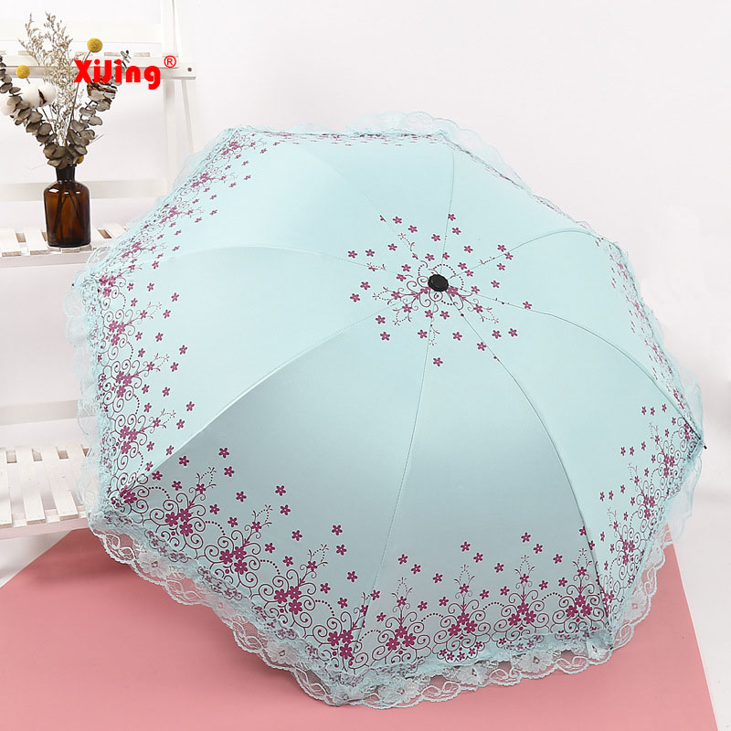 Neue Tragbare spitze Regenschirm, pflaume Blume Blüte Sonnenschirm 3 Falten regenschirm UV sonnig/Regen sonnenschirm spitze sonnenschirm