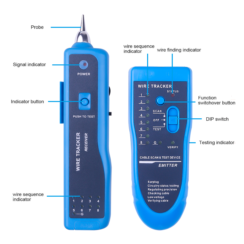 Kebidumei RJ11 RJ45 Cat5 Cat6 Draad Tracker Diagnose Tone Finder Telefoon Wire Kabel Tester Tracker Detector Netwerken