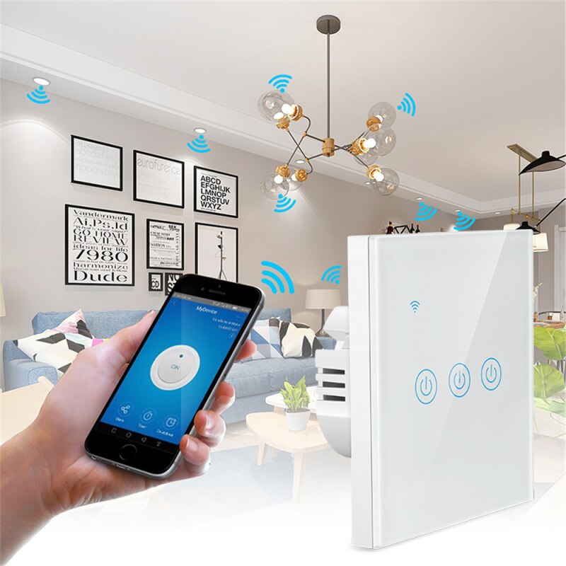 Wifi Muur Touch Switch Eu Standaard Draad Slimme Lichtschakelaar 1/2/3/4 Gang 220-240V tuya Smart Home Ondersteuning Alexa Google Thuis