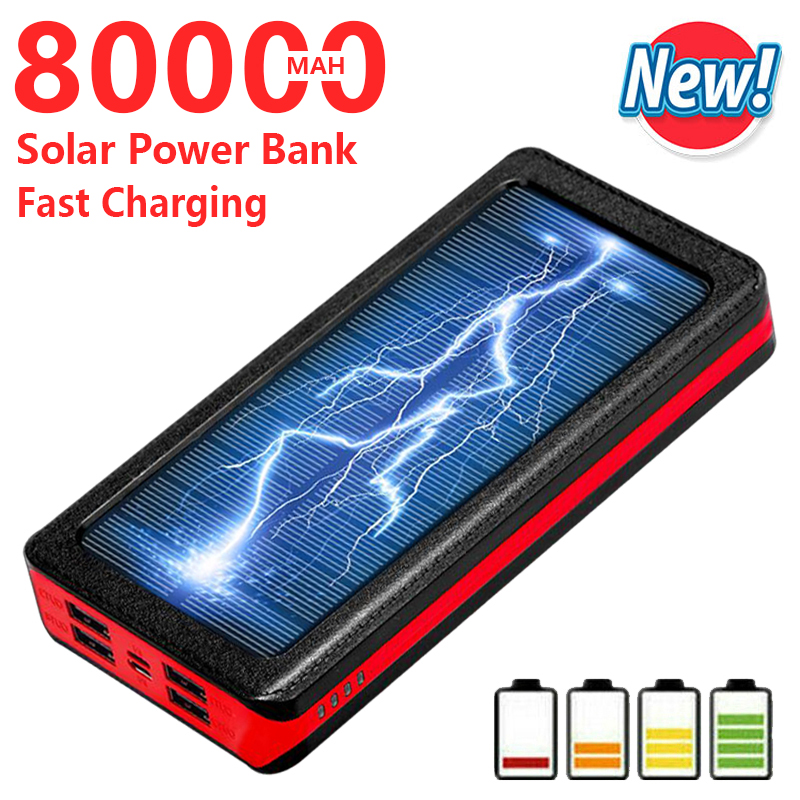 Batería Externa de 80000mAh para teléfono móvil, cargador rápido portátil con luz LED, 4 puertos USB, para Xiaomi, Iphone y Samsung
